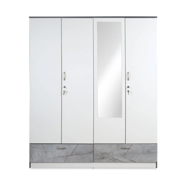 4 Door Wardrobe With Mirror (White)